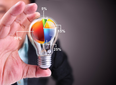 Business man showing idea in pie chart's part